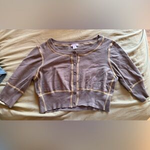 Xhilaration Brown Cardigan with Yellow Stitching